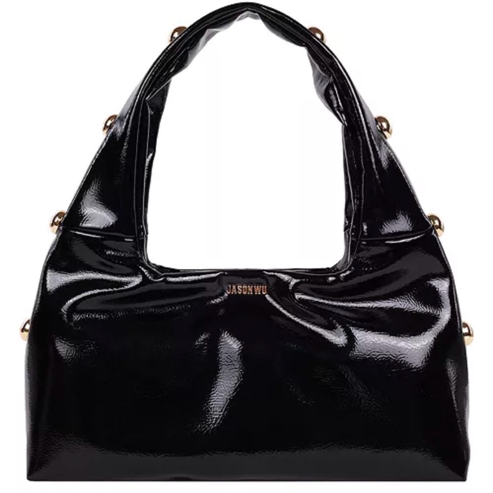 Black Shoulder Bag with Gold Orb Accents